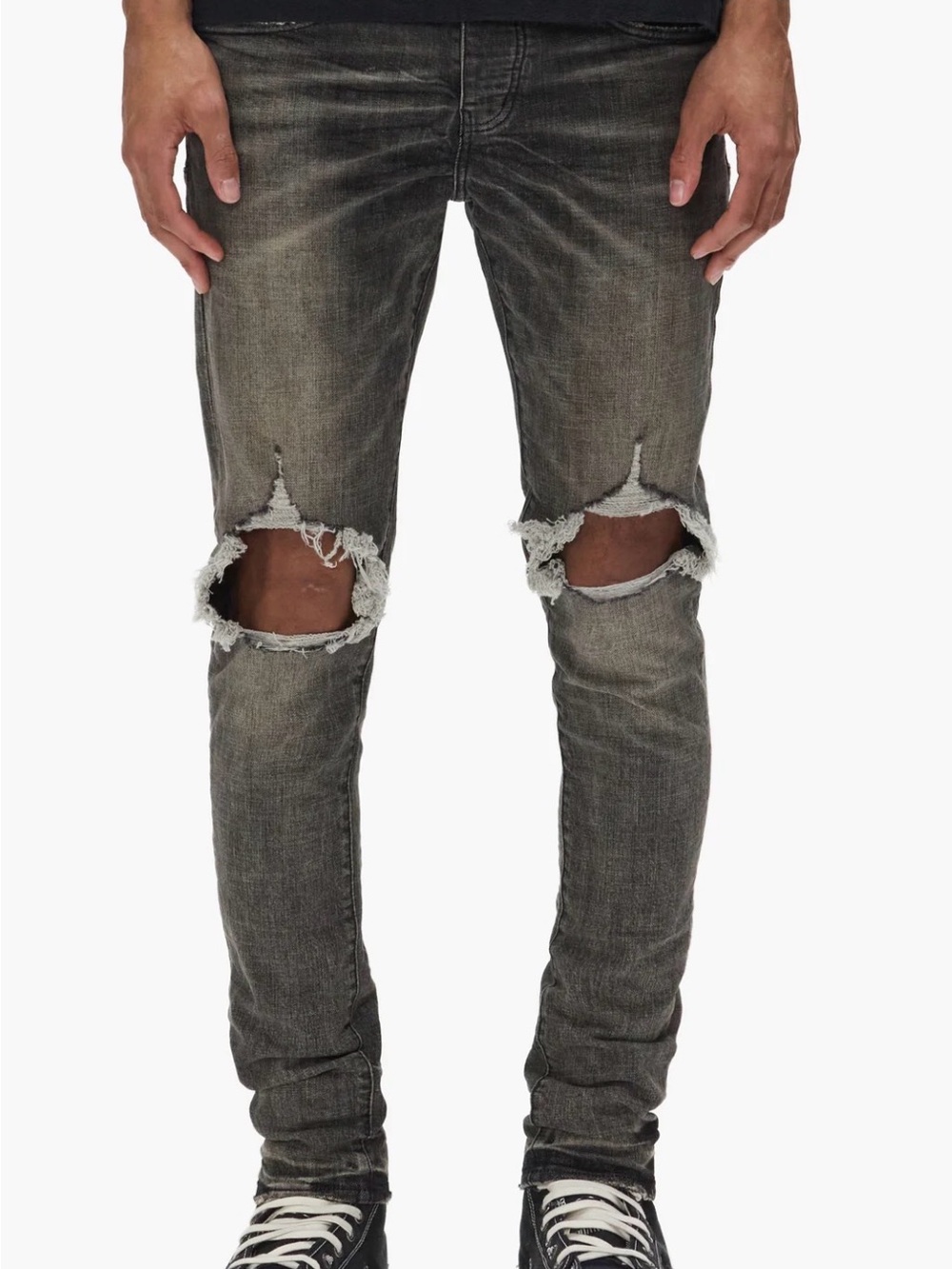 Slim Ripped Men's Jeans in Washed Charcoal